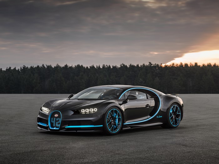 Black 2017 Bugatti Chiron with blue accents