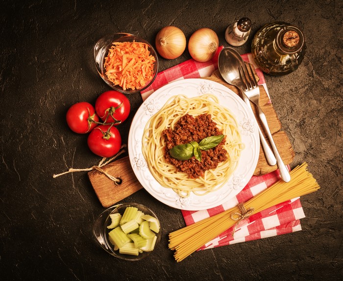 Spaghetti Bolognese with Ingredients