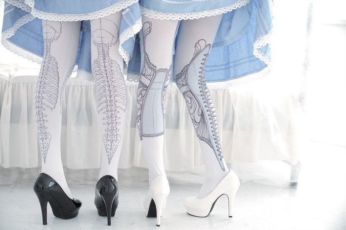 Creative Skeleton Print Pantyhose with Stilettos