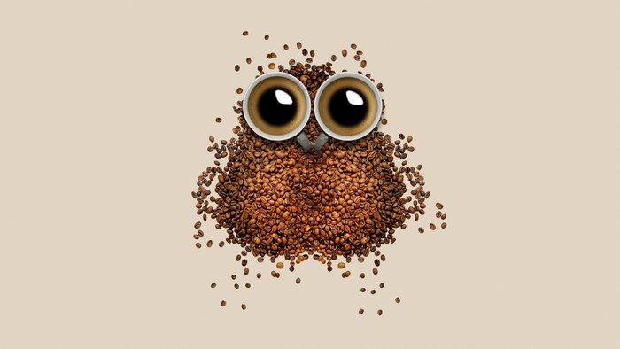 Creative Owl made of Coffee Beans and Cups