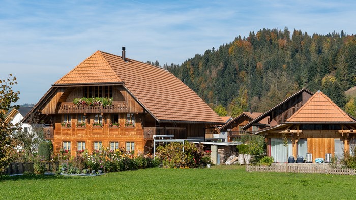 Emmental Switzerland Houses with Forest Background
