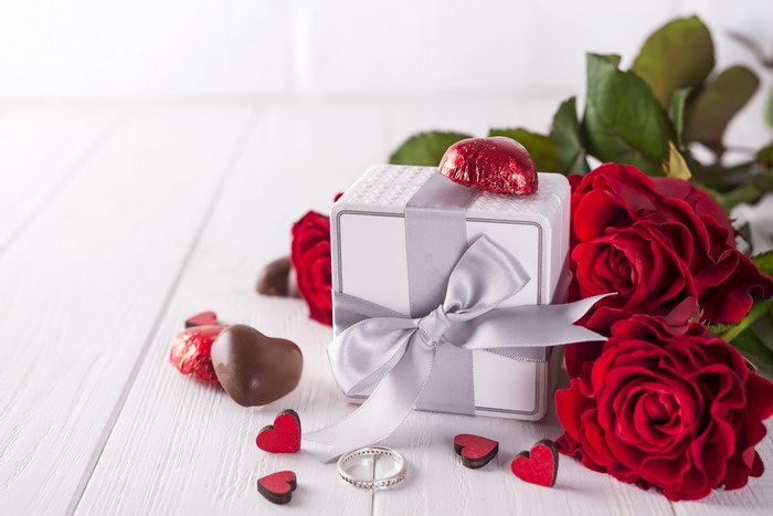 Valentine's Day gift with roses and chocolates