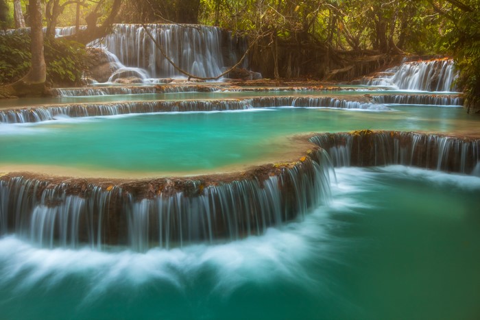 4K Kuang Si Falls Multi-Tiered Waterfalls Laos
