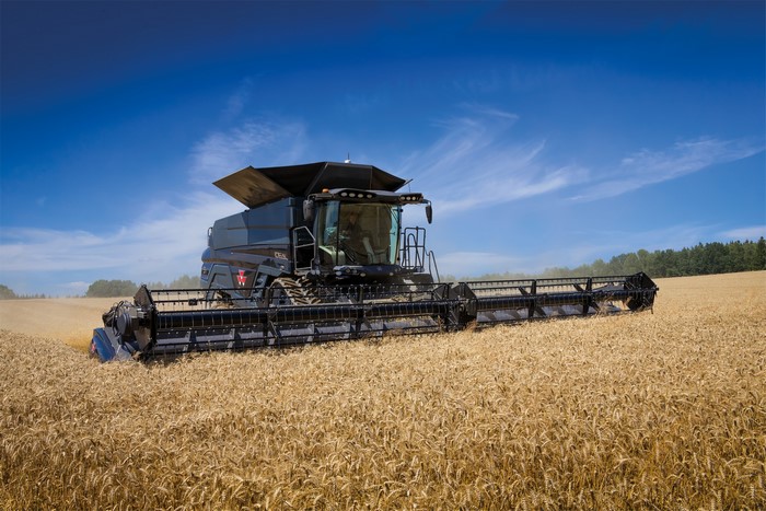Massey Ferguson Ideal 9T combine harvester in a wheat field