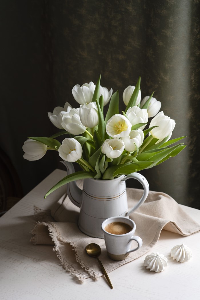 Still-life, Tulips, Coffee, Zefir, Vase, Cup, White, Spoon HD Phone ...