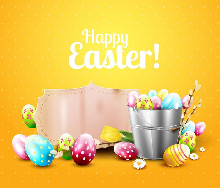Happy Easter greeting card with decorated eggs