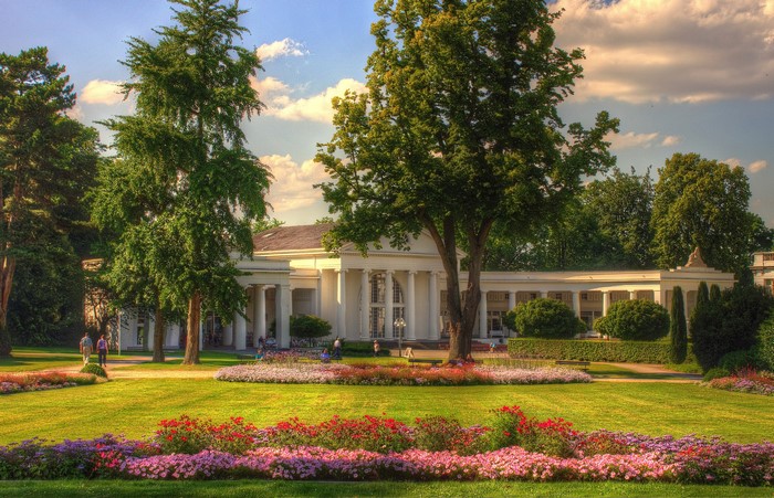 Gardens Bad Oeynhausen Germany with white building and trees