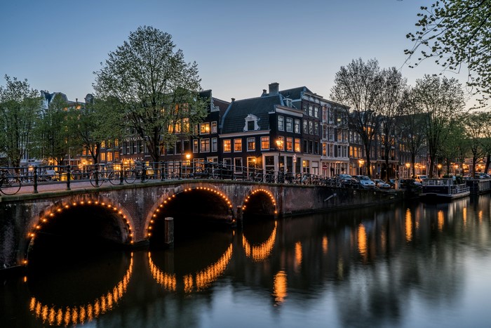 Amsterdam Canal Bridge at Dusk