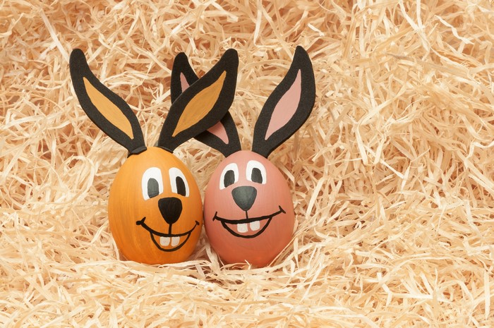 Two Easter Bunny Eggs in Straw