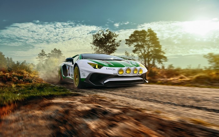 Lamborghini Aventador SV Rally Car on Dirt Road