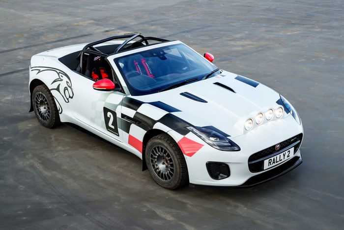 White Jaguar F-Type Convertible Rally Car