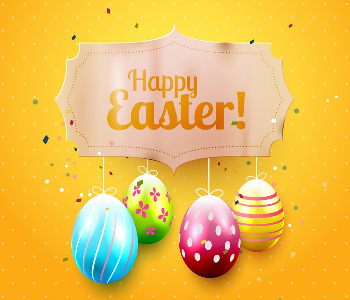 Happy Easter greeting with decorated eggs