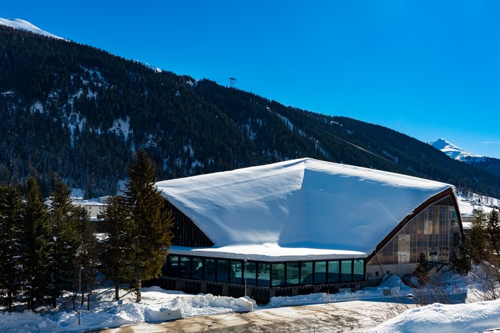 Davos, Switzerland Winter Scene with Snow-Covered Building