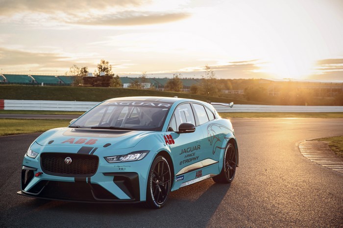 Light Blue Jaguar I-Pace eTrophy Race Car