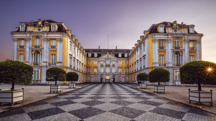 Augustusburg Palace courtyard with checkered pavement