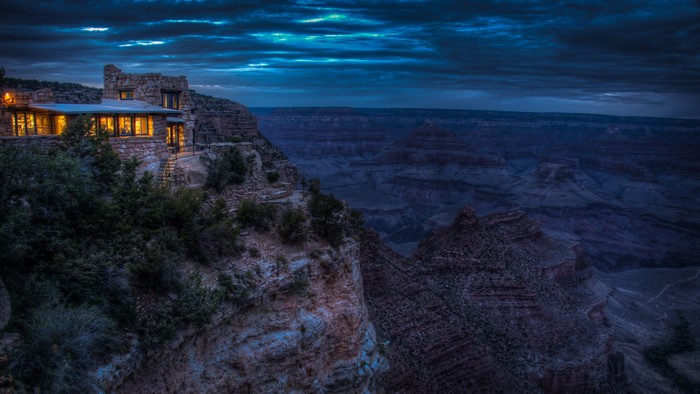 Grand Canyon National Park lodge at dusk