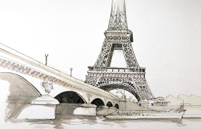 Eiffel Tower and bridge over Seine River, Paris