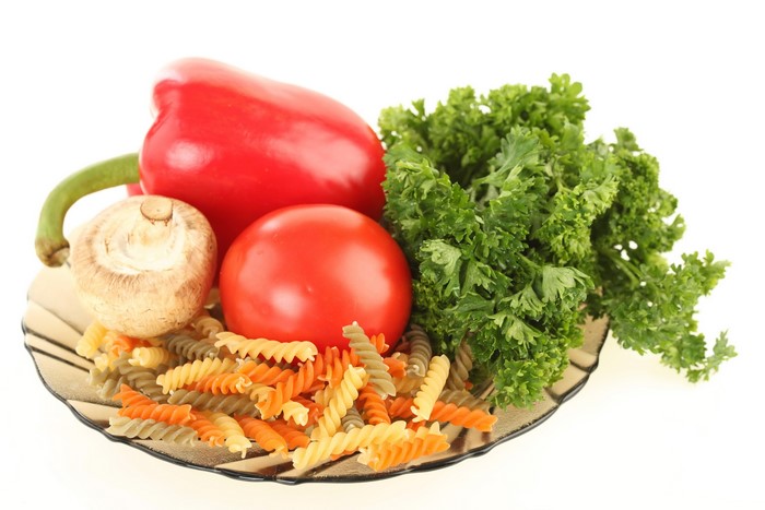 4K Vegetables and Pasta on Plate