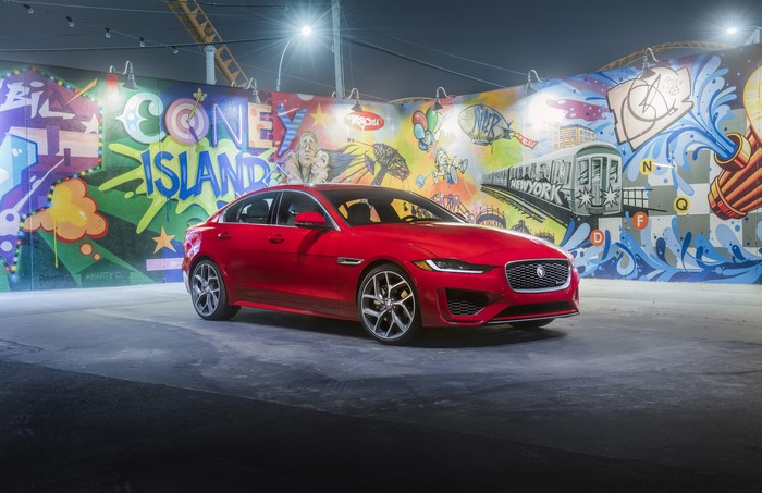 Red Jaguar 2020 XE P300 R-Dynamic at Coney Island