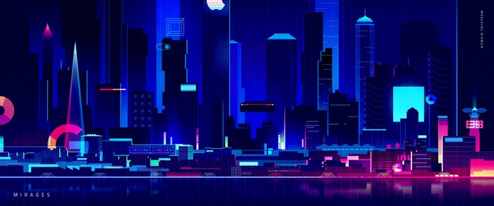 4K Mirages Synthwave Cityscape by Romain Trystram