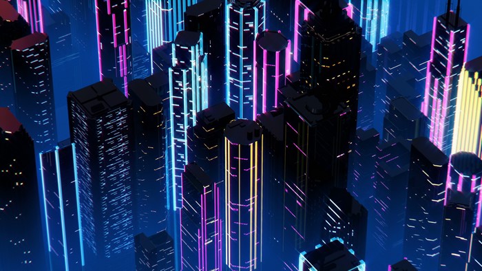 Synthwave Cityscape with Neon Skyscrapers