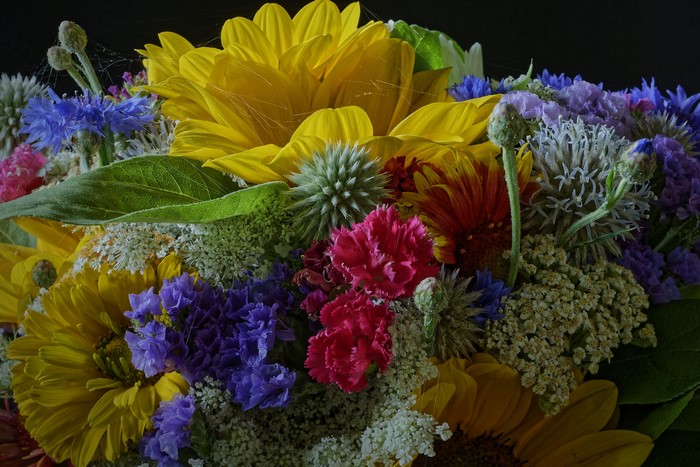 Bouquet of Sunflowers, Carnations, and Wildflowers