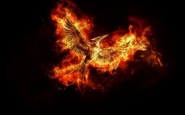 Phoenix bird engulfed in flames against black background