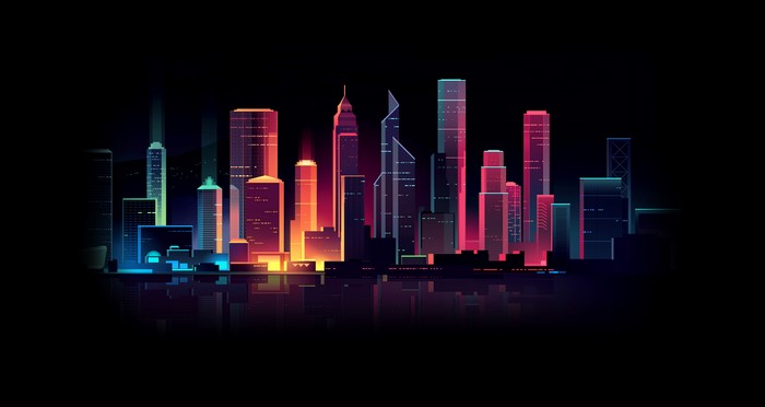Synthwave cityscape by Romain Trystram