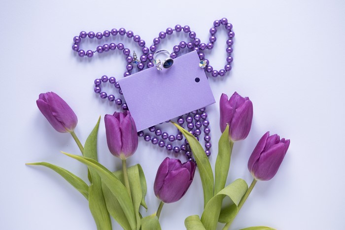 Purple Tulips with Jewelry and Tag