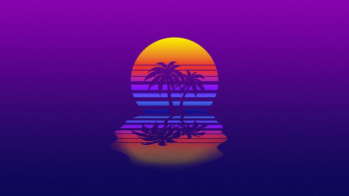 4K Synthwave Sun and Palms Reflection