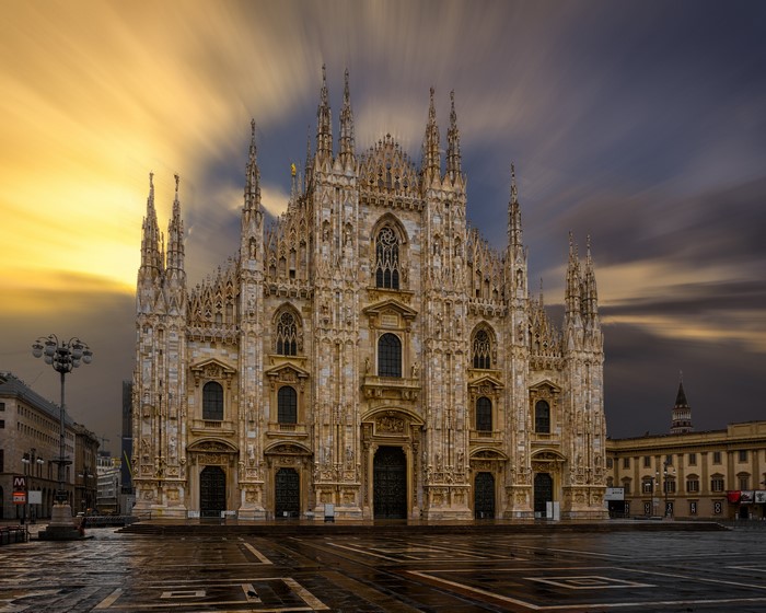 Milan Cathedral at Evening with Dramatic Sky