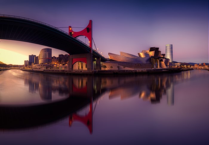 Bilbao Guggenheim Museum and Bridge at Dusk