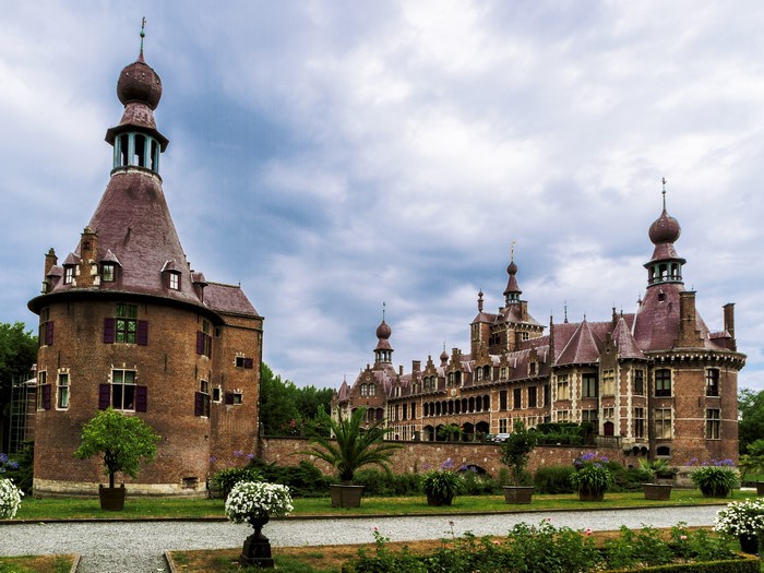 Castle with towers and gardens in Gent, Belgium