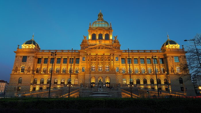 National Museum in Prague, Czech Republic at dusk