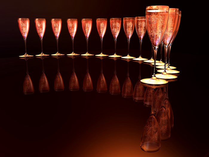 Champagne glasses with reflections
