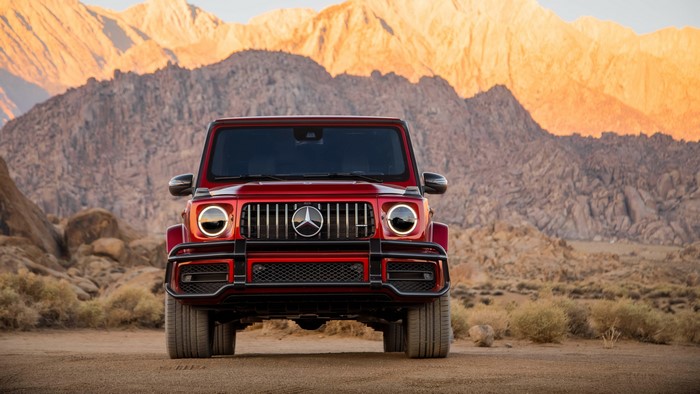 Red Mercedes-Benz G63 AMG 2018 G-Class Front View