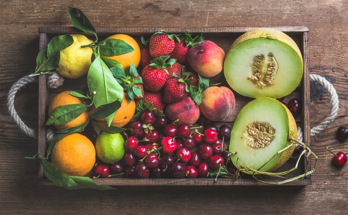 4K Fruit Platter with Melons, Oranges, Cherries, Strawberries, Lemons, and Limes
