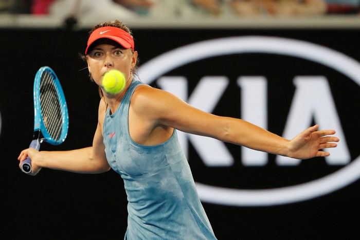 Maria Sharapova playing tennis at the Australia Open 2019