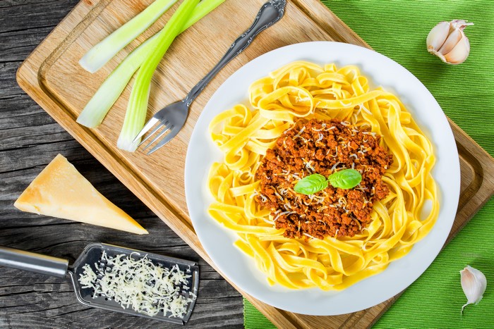 Fettuccine Bolognese with Parmesan and Celery