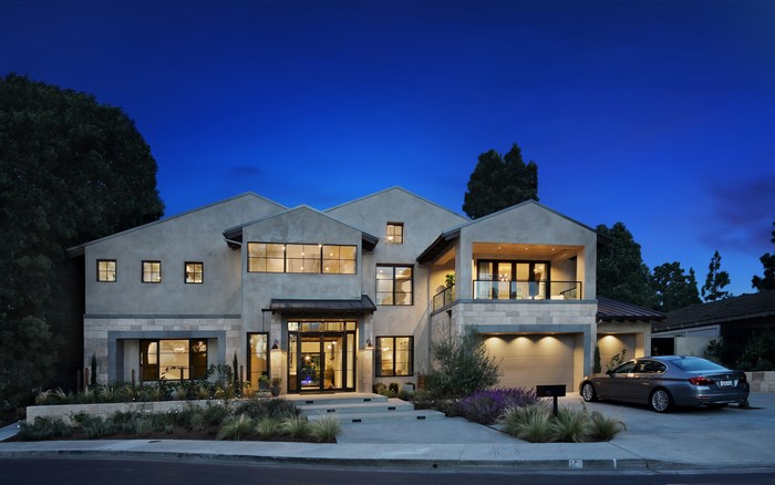 Modern Mansion in Newport Beach, USA at Dusk