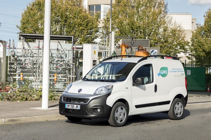 Fiat Fiorino Natural Power van at a gas station