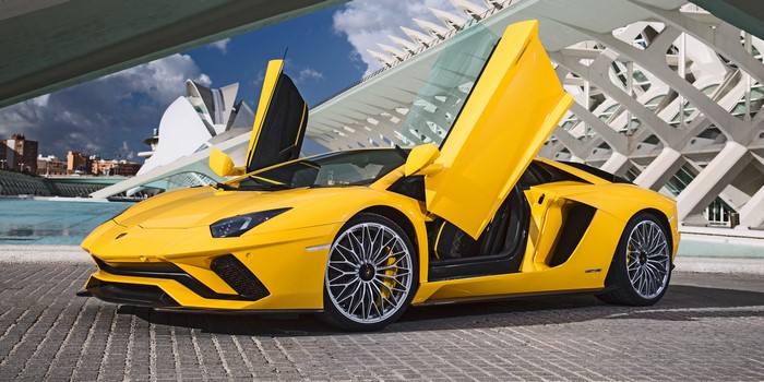 Yellow Lamborghini Aventador with Doors Open