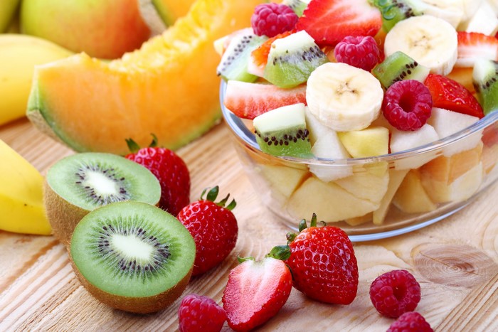 Fruit Salad with Kiwi, Strawberry, and Raspberry