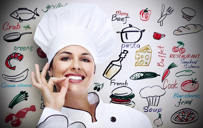 Chef with food drawings