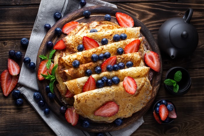 Pancakes with Strawberries and Blueberries