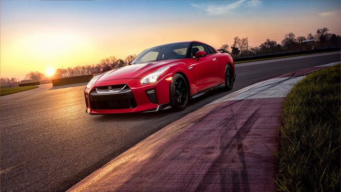 Red 2017 Nissan GTR Track Edition on a Racetrack