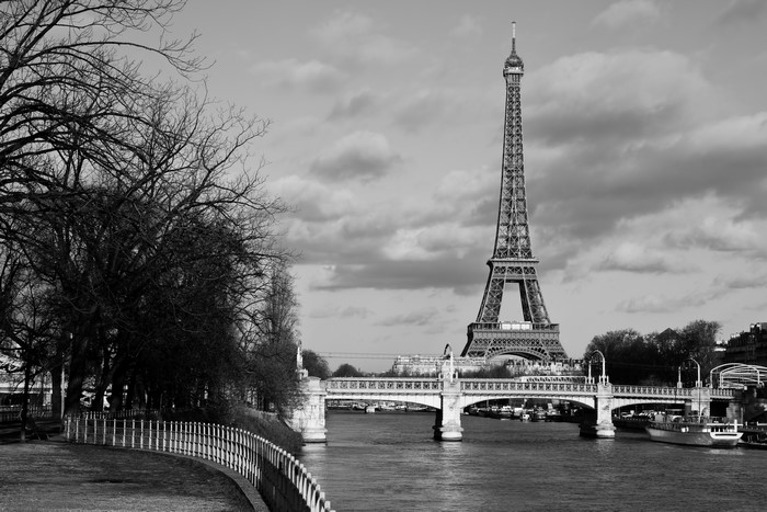 Eiffel Tower and Bridge over Seine River in Paris, France