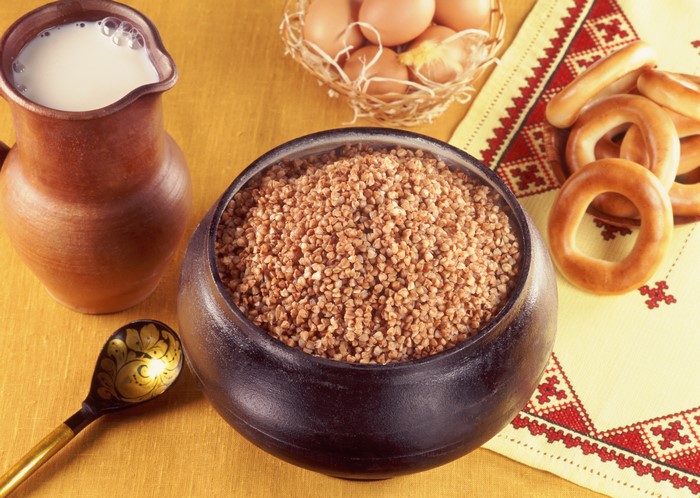 Buckwheat Porridge with Milk, Eggs, and Bagels