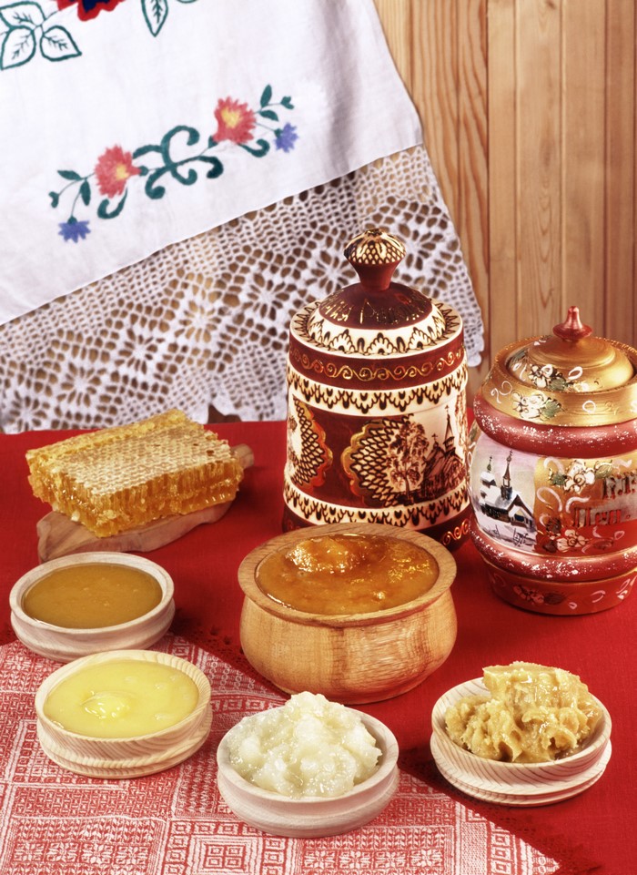 Still-life of honey and honeycomb