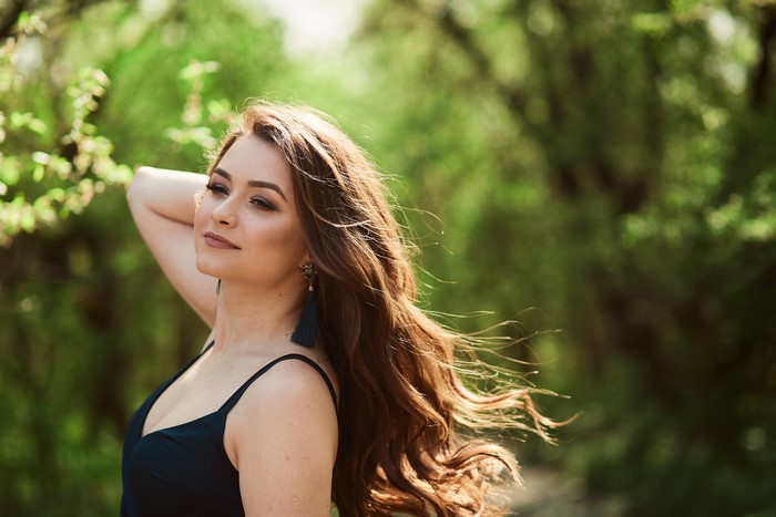 Brown haired woman with long hair